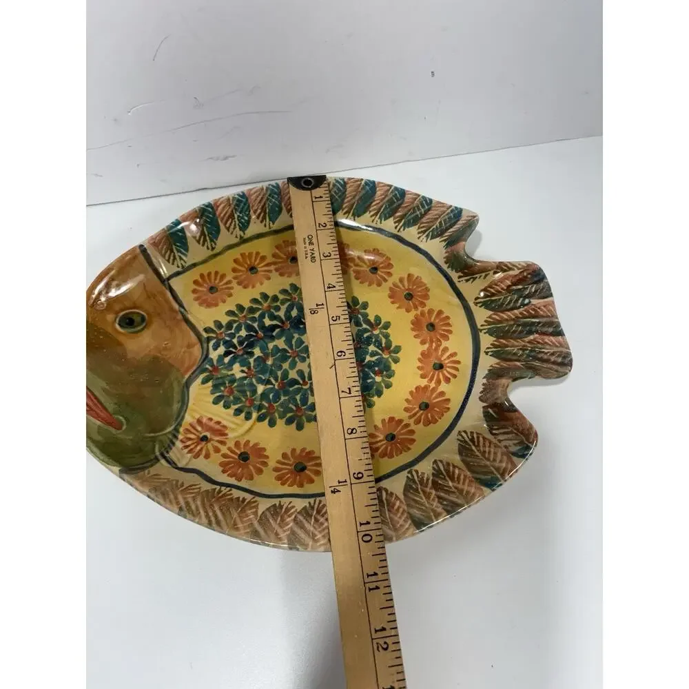 Vintage Made in Italy Colorful Fish Platter or Plate Ceramic Handpainted 13”x10”